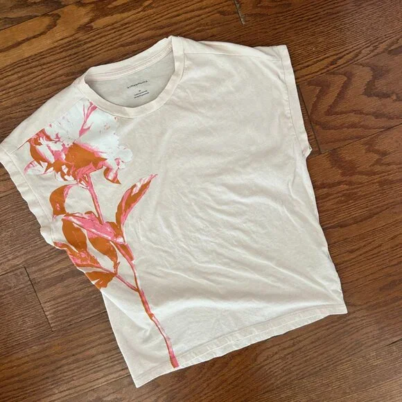 Anthropologie Cap Sleeve Floral Tee Peony Botanical Tee Size XS - Picture 3 of 11